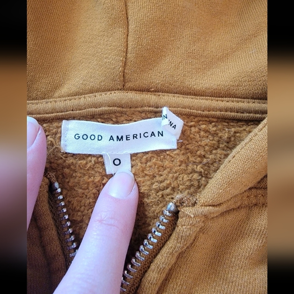 Good American Boyfriend Oversized Zip Hoodie In Bronze! 0/XS X-Small 100% Cotton - Picture 4 of 7